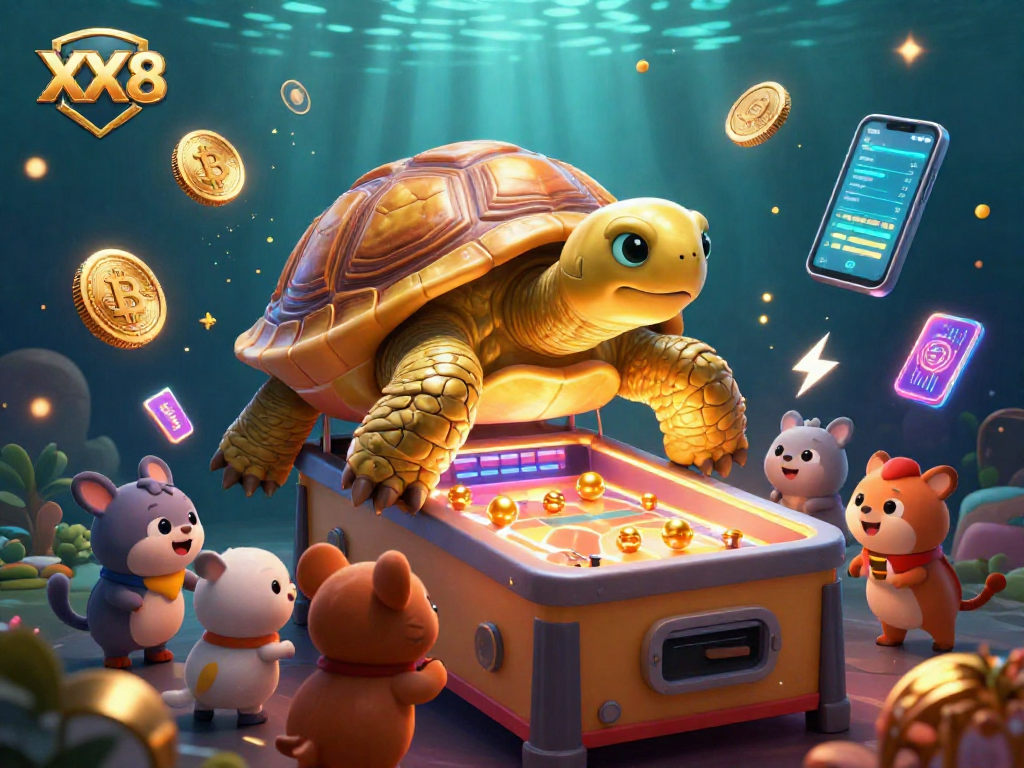 Engage with lively cartoon gaming action at XX8 featuring golden tortoise pinball fun.