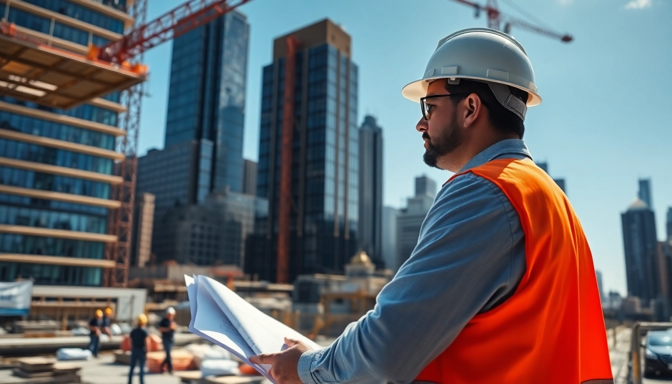 New York City Construction Manager supervising a busy construction site in Manhattan.