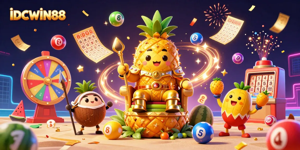 Experience the excitement of IDCWIN88 with colorful lottery elements in a vibrant casino scene.