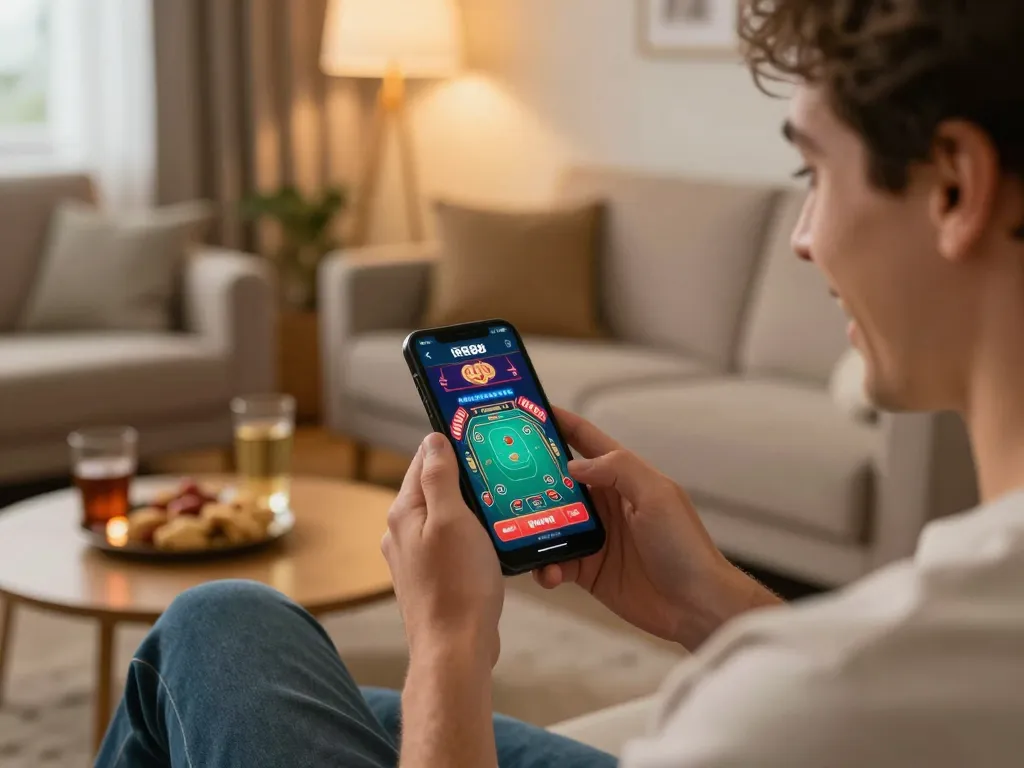 Engaging with the RR88 App during a live dealer game in a cozy living room setting.