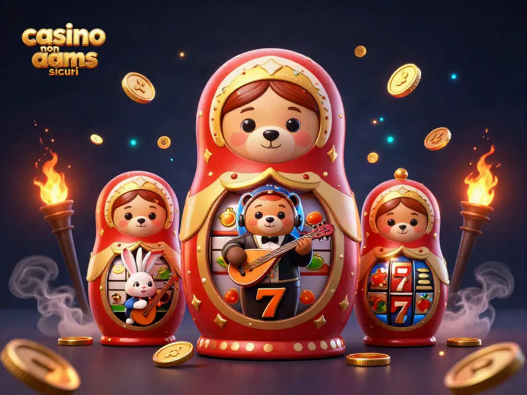 Gioca nei migliori casino non AAMS sicuri con simboli di slot e divertenti personaggi cartoon.