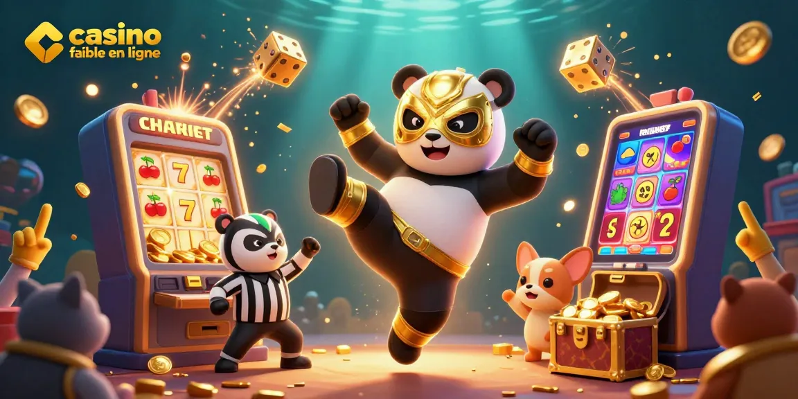 Vivez l'action dans ce casino fiable en ligne, avec un panda lutteur et un chihuahua arbitre.