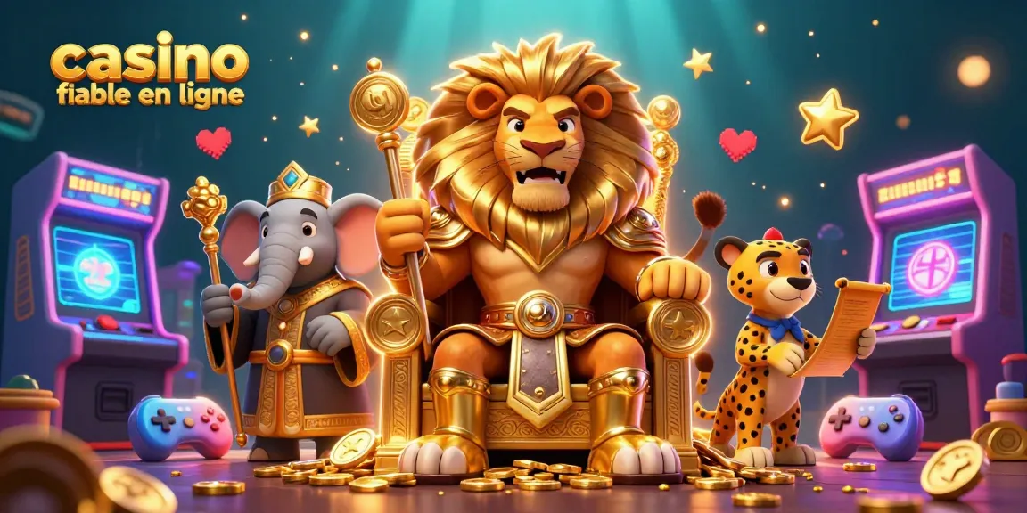 Découvrez l'illustration d'un casino fiable en ligne, mettant en avant un roi lion majestueux.