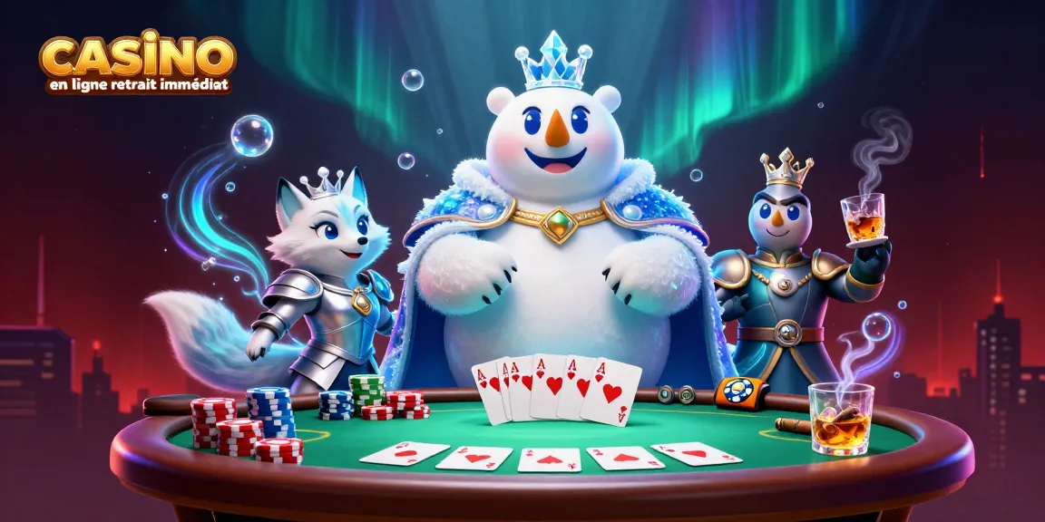 Casino en ligne retrait immédiat : le roi des glaces et son renard au poker, ambiance vibrante.