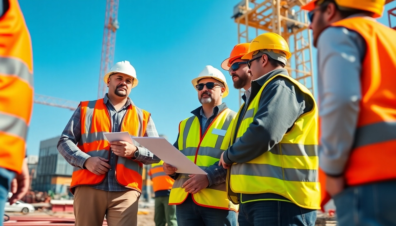 Construction safety programs in action as workers participate in a safety training session on-site.