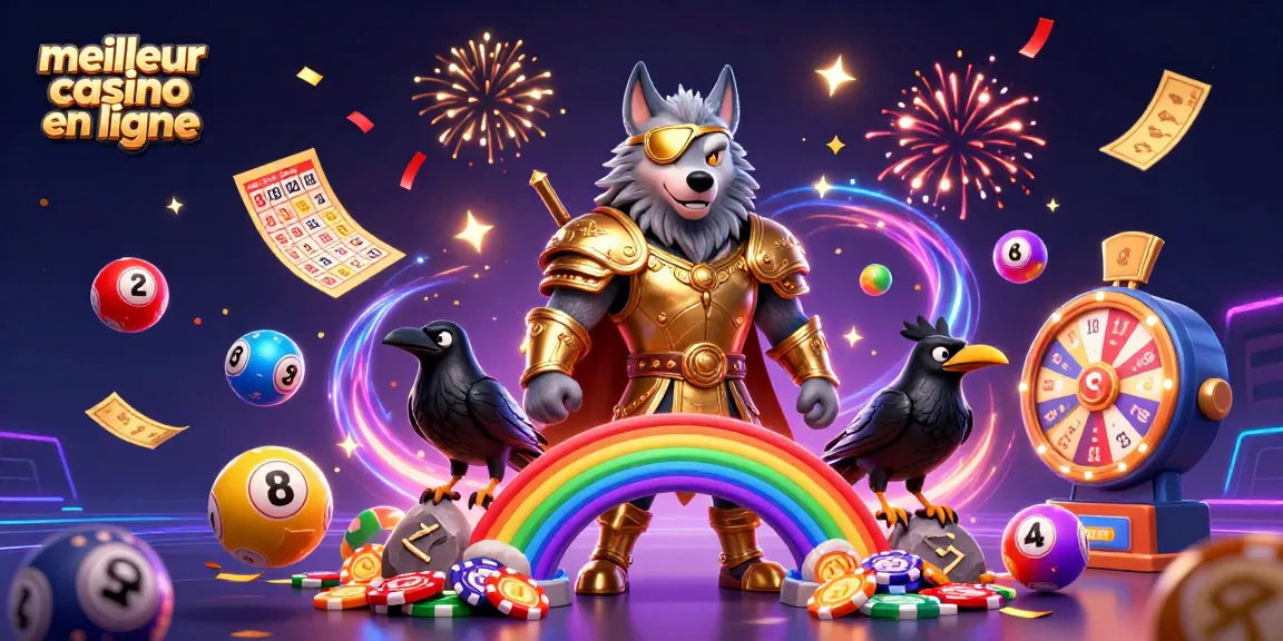 Jouez au meilleur casino en ligne avec une illustration captivante remplie d'éléments de jeu.