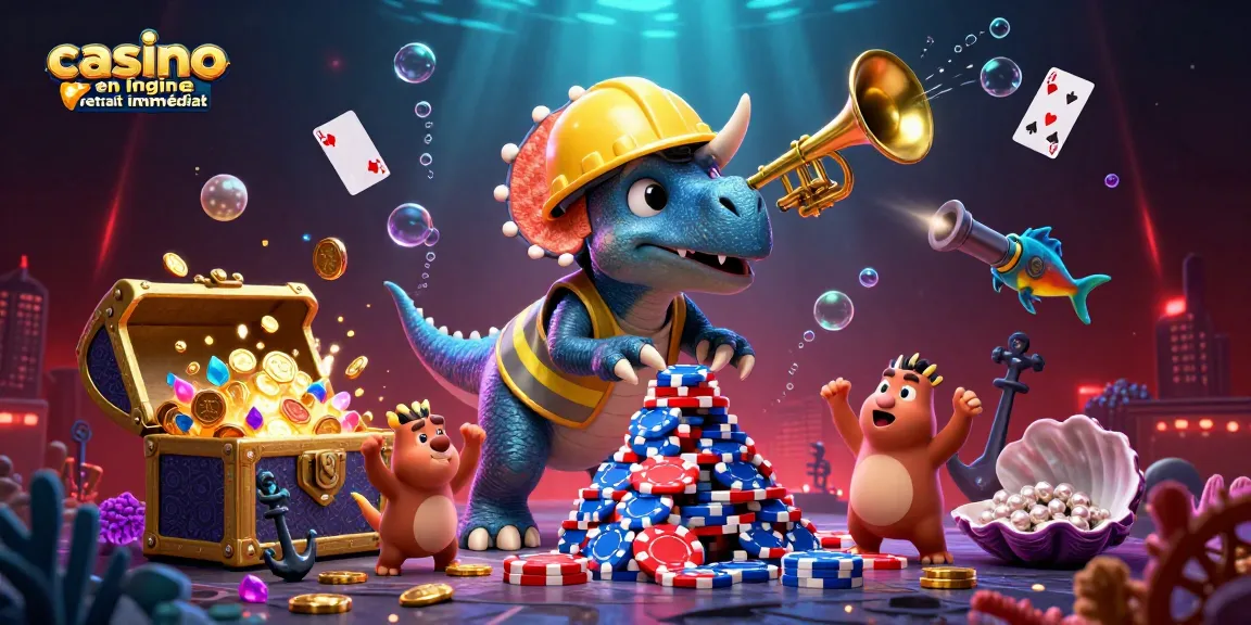 Pariez aux jeux de casino en ligne retrait immédiat avec un triceratops construit une pyramide de jetons de poker.