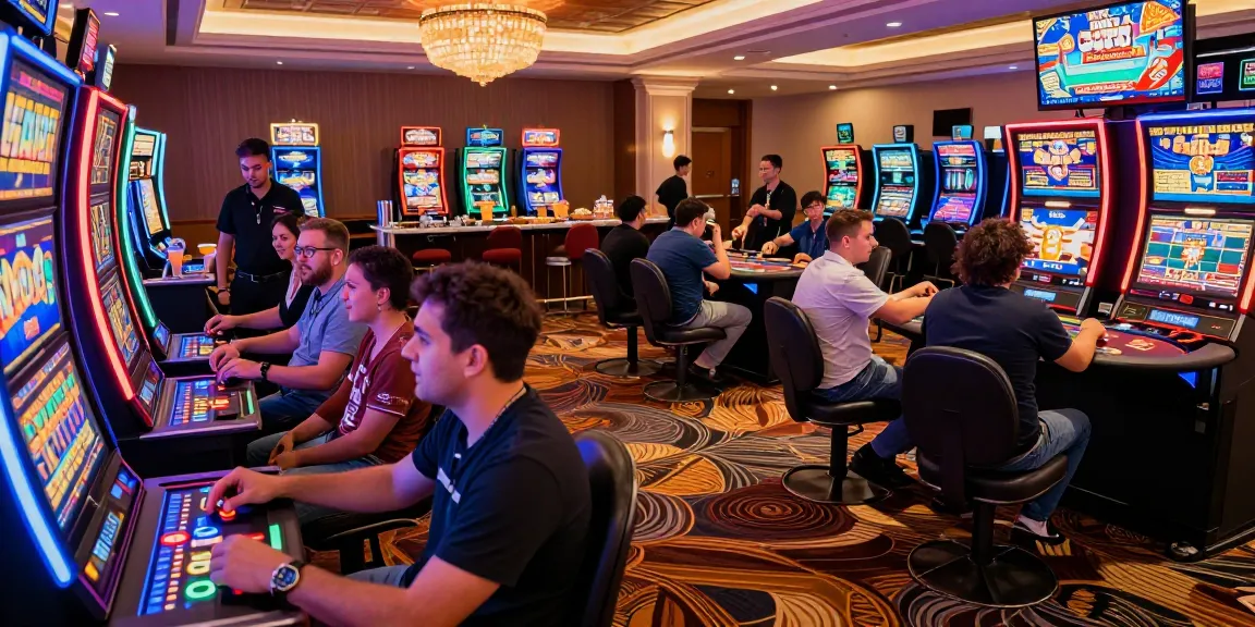 Slot gacor gampang menang at colorful casino gaming floor with players enjoying exciting gameplay.