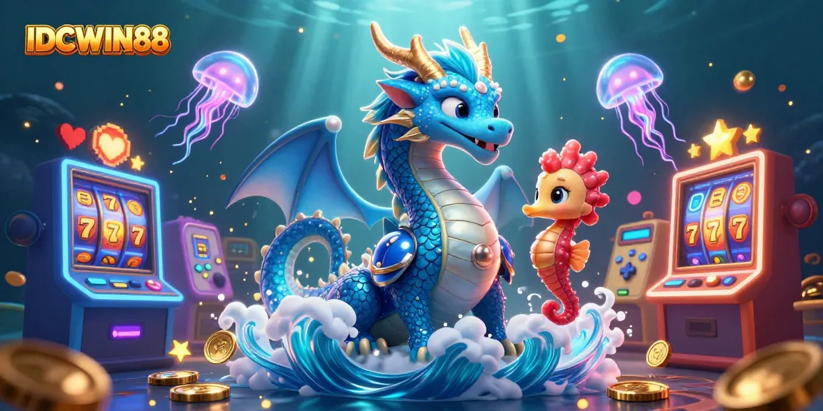 Experience thrilling gameplay with IDCWIN88, featuring stunning visuals of slot machines and aquatic characters.