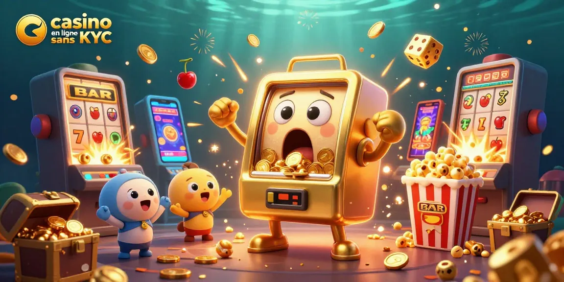 Une machine à sous en ligne sans KYC révèle un jackpot éclatant, avec des pièces d'or qui fusent.