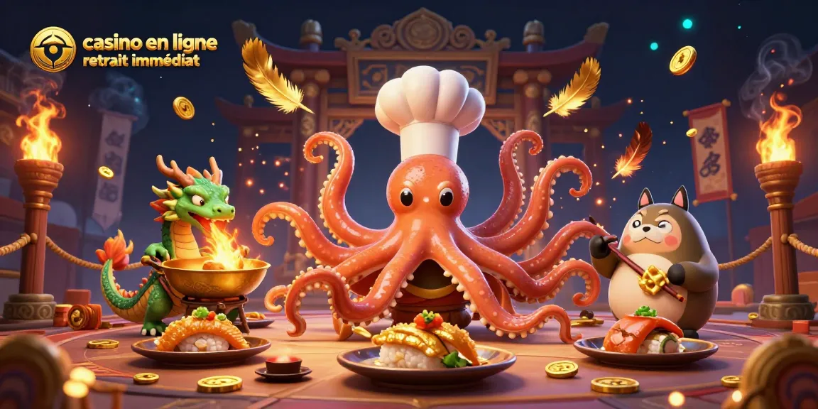 Bravez la chance avec le casino en ligne retrait immédiat en découvrant un chef sushi poulpe en action.