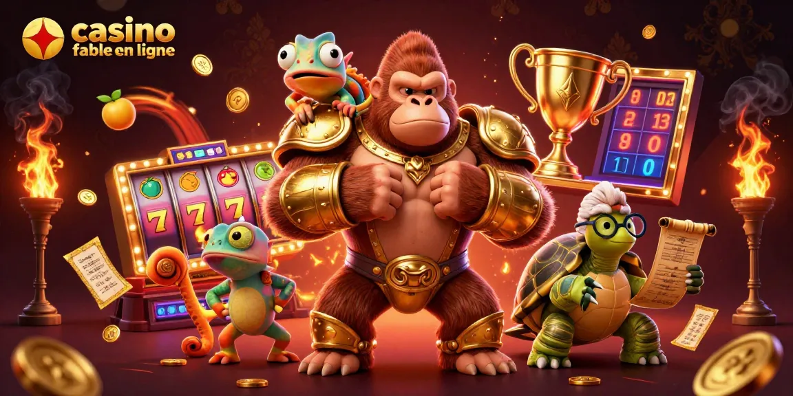 Jouer dans un casino fiable en ligne avec des personnages amusants et des éléments de jeux de machines à sous.