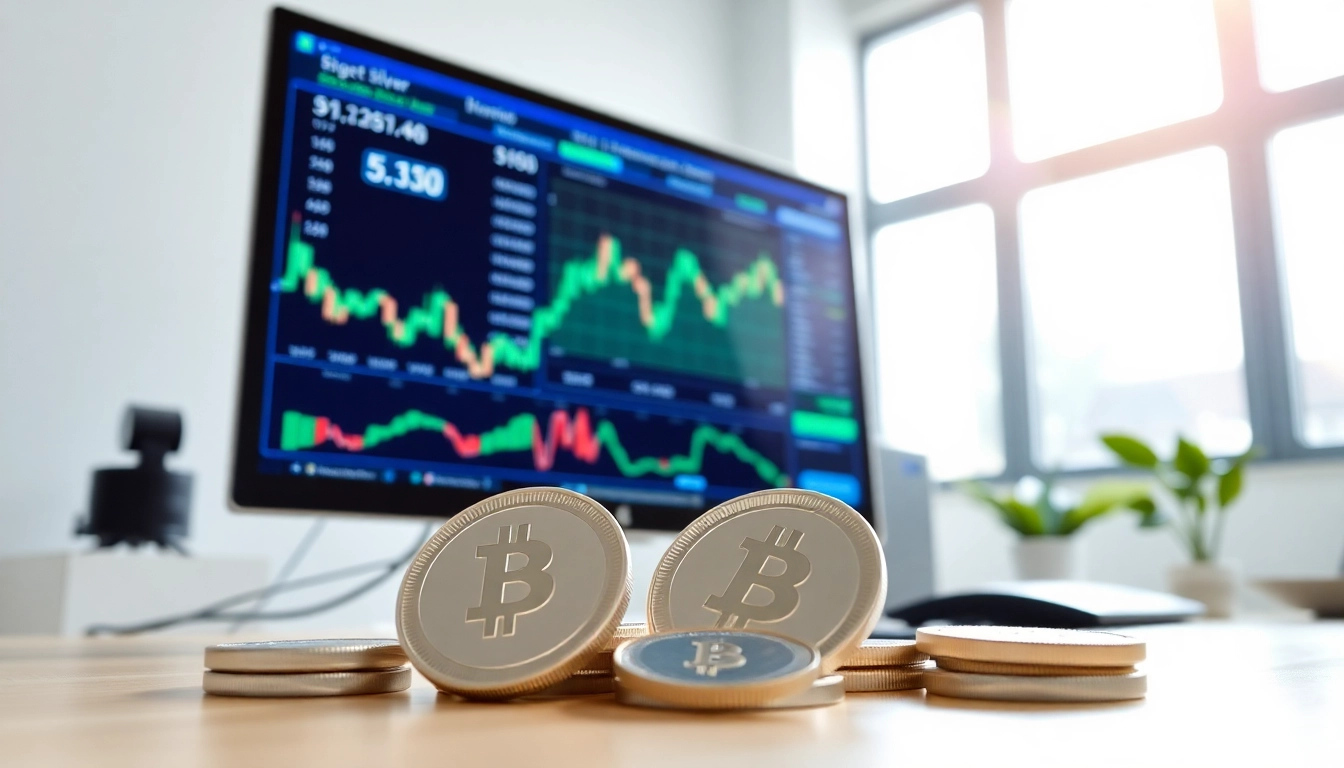Visualize bitget silver trading with dynamic online charts and digital coins, capturing the essence of cryptocurrency.
