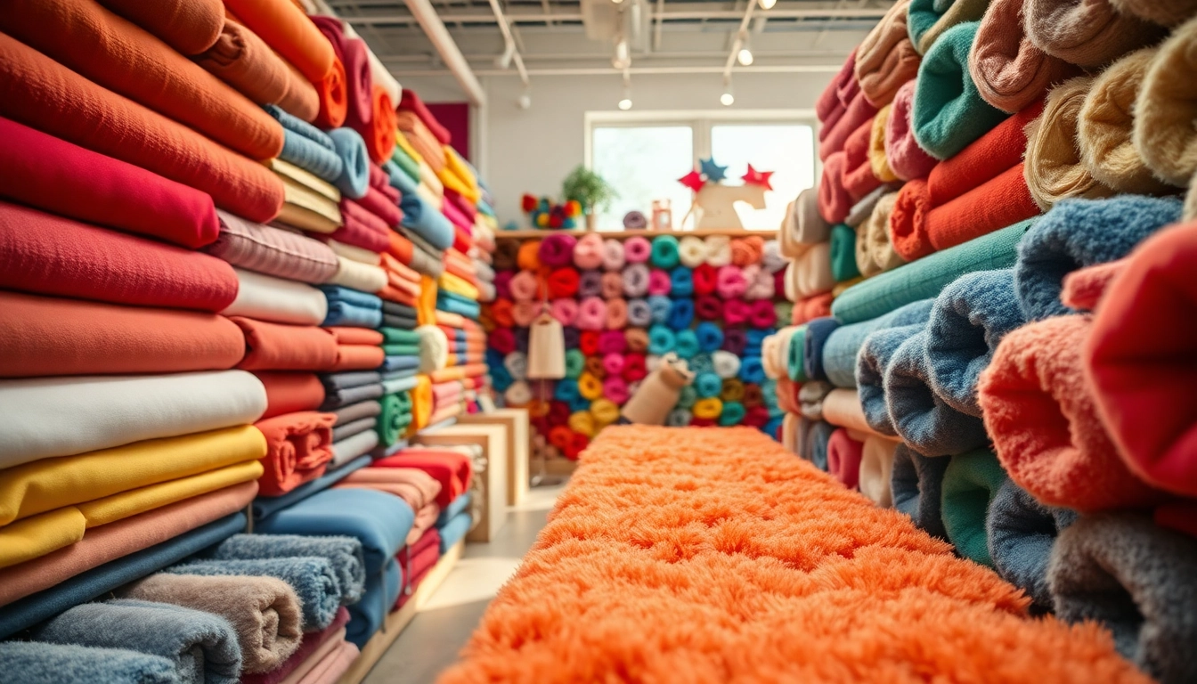 Bekijk kleurrijke fleece stof per meter in een gezellige stoffenwinkel.