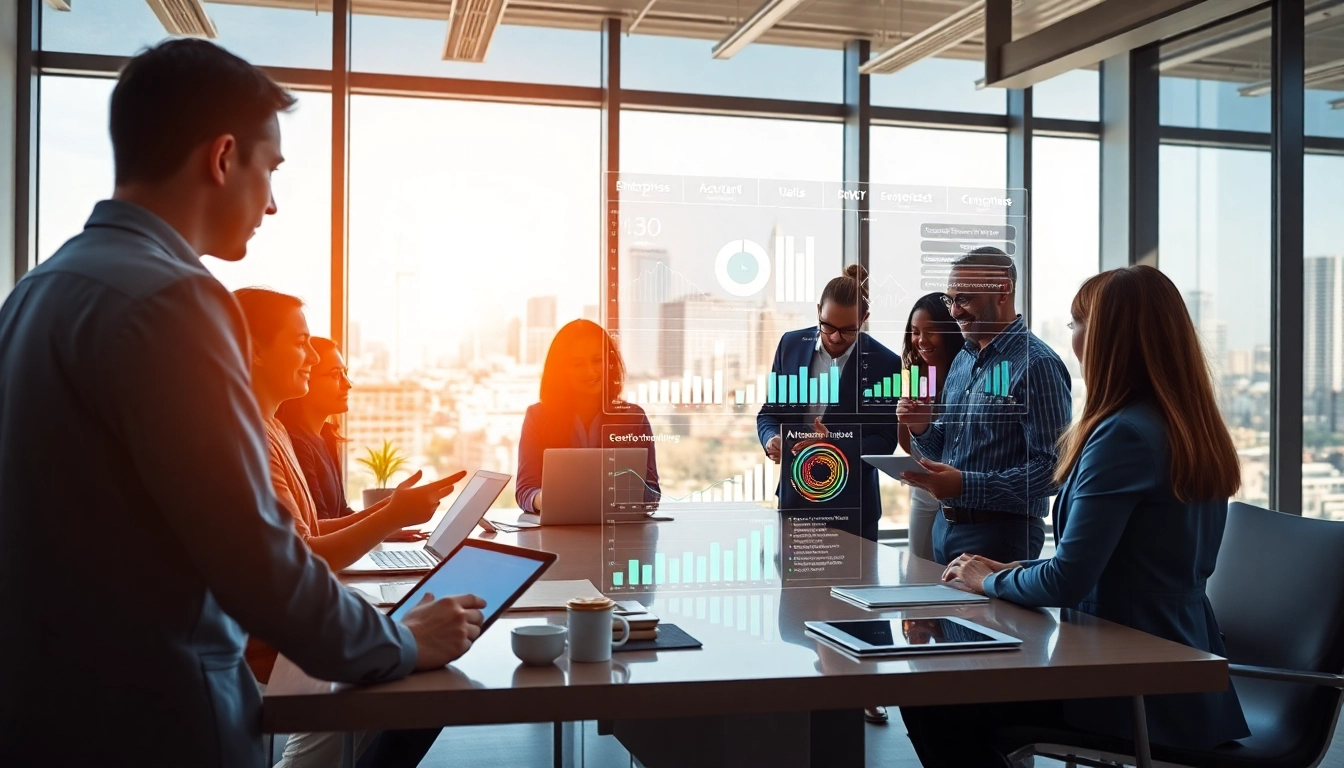 Engage with enterprise assistant software in a collaborative workspace showcasing AI tools and teamwork.