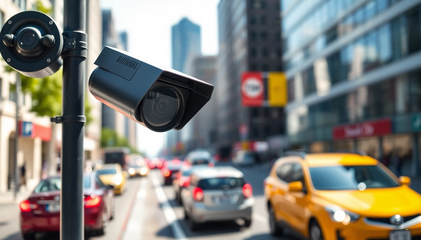 Monitor automatic license plate recognition capturing vehicles in an urban setting.