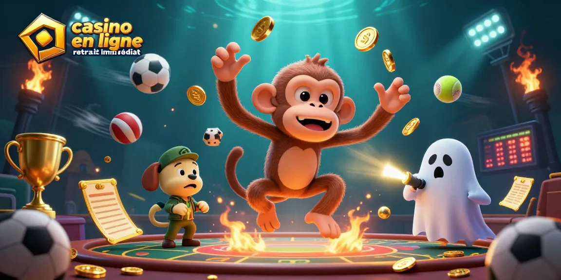 Action de jouer au casino en ligne retrait immédiat avec un chien chassant un singe poli-joueur