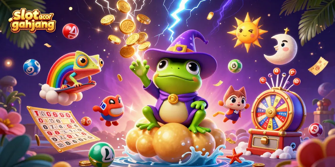 Engage in thrilling action with slot gacor mahjong, featuring a wizard frog and chameleon creating a jackpot storm.