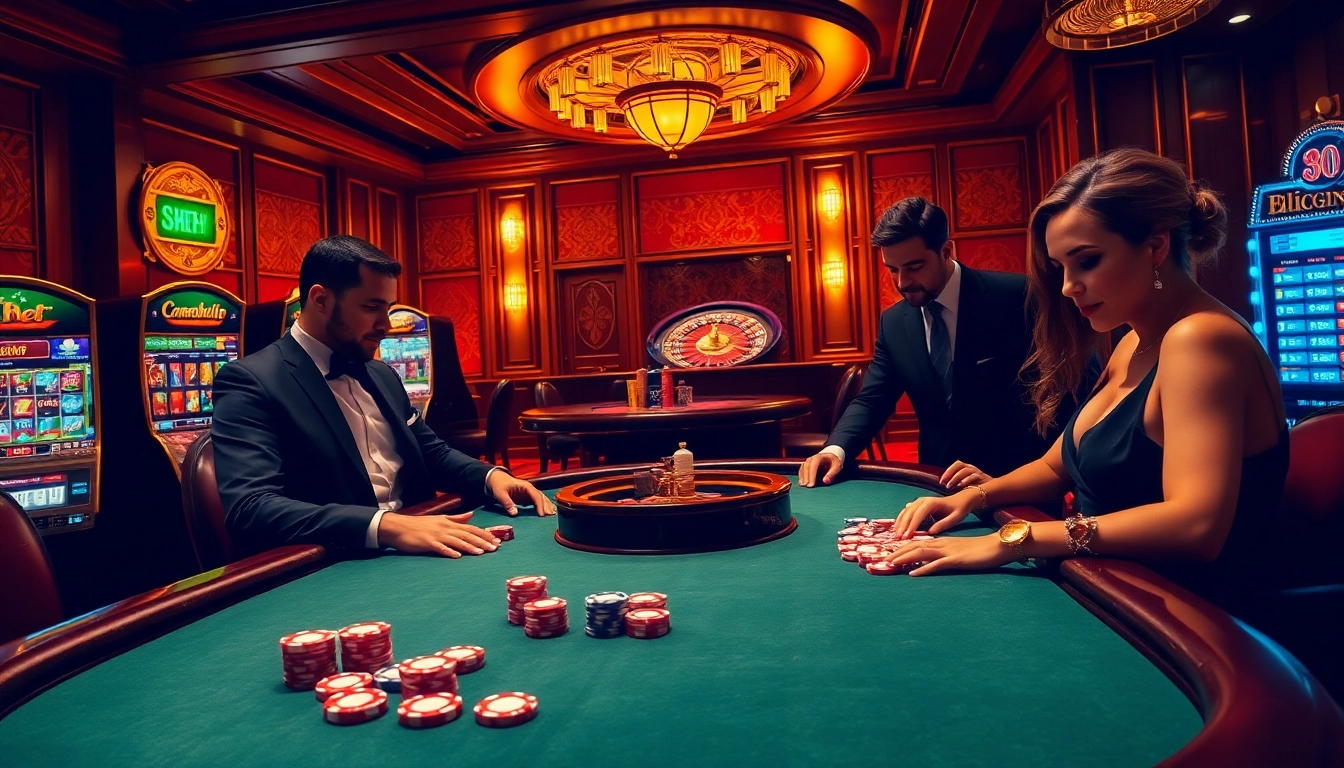 Players enjoying high-stakes poker at shbet com, featuring vibrant chips and elegant ambiance.