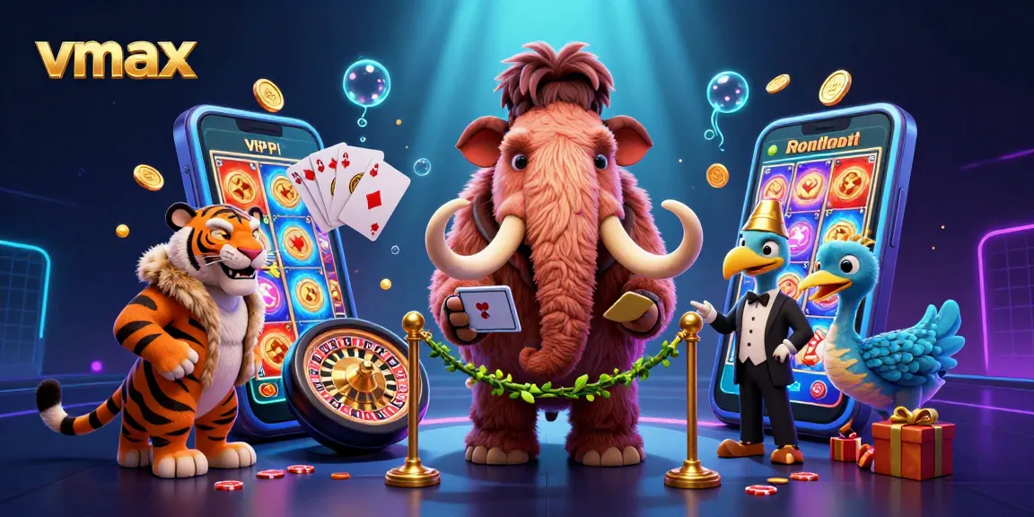 Join the vibrant vmax casino scene with a woolly mammoth bouncer, a saber-tooth tiger VIP, and colorful slot games.