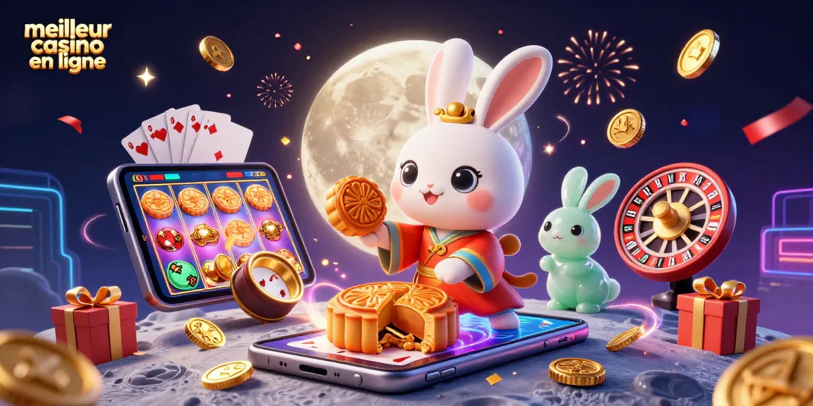 Jouer au meilleur casino en ligne avec une illustration animée captivante mettant en scène un lapin de lune.