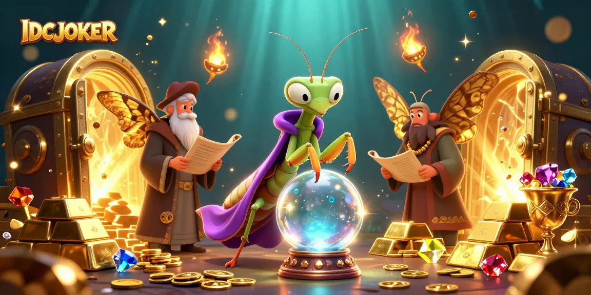 Experience thrilling wins with IDCJOKER's vibrant casino scene filled with gold treasures and mystical characters.