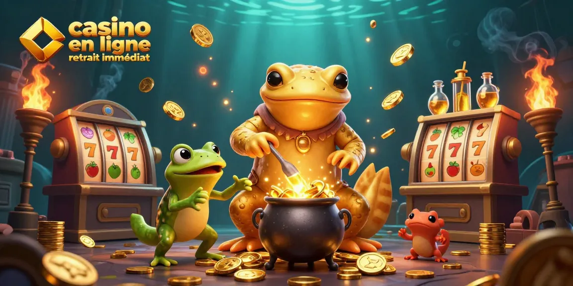 Le casino en ligne retrait immédiat présente des personnages animés dans un laboratoire alchimique, transformant des métaux en or.