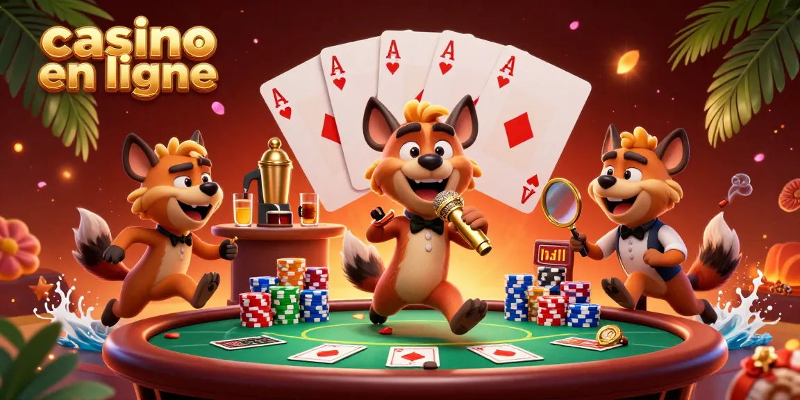 Casino en ligne retrait immédiat avec hyènes humoristes dans un club animé, cartes et jetons autour.