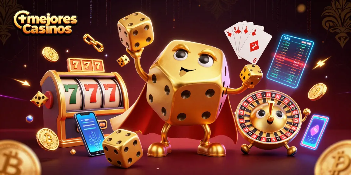 Mejores casinos en una emocionante escena con un gólem de dados dorados y elementos interactivos de juego.