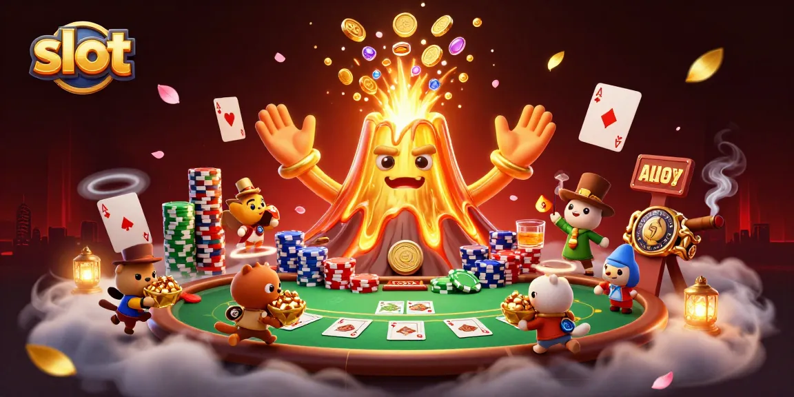Experience thrilling slot gameplay with a formidable golden volcano erupting treasures.