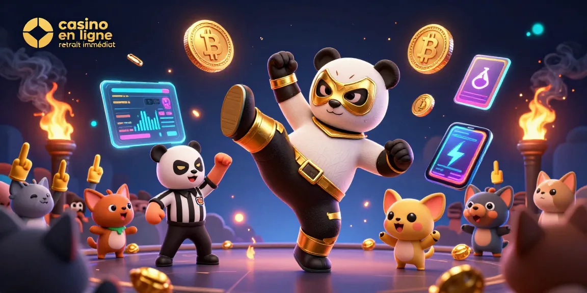 Découvrez les jeux chez casino en ligne retrait immédiat avec un panda lutteur et un chihuahua arbitre.