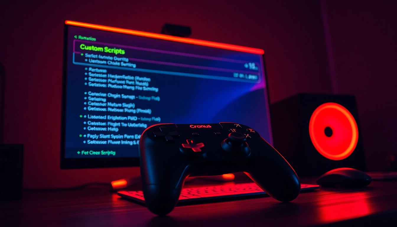 Experience the thrill of Free Cronus zen scripts with enhanced gaming strategies and settings displayed on a dynamic monitor.