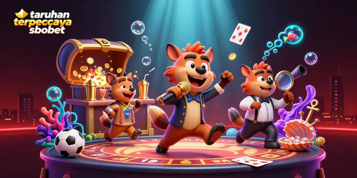 Experience fun with taruhan terpercaya sbobet in a vibrant casino scene with hyena characters.