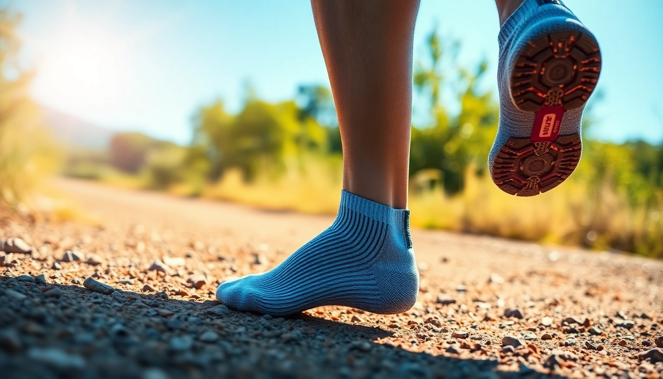Runner demonstrating the benefits of performance running socks in a natural setting.
