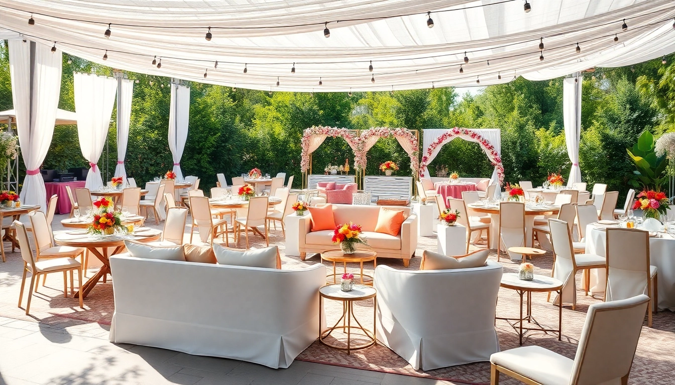 Enhance your celebration with stunning Event Furniture Rentals in an inviting outdoor setting.
