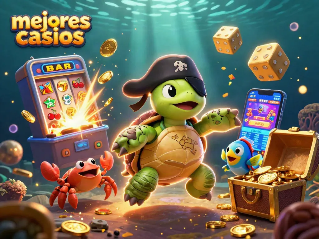 Juega en los mejores casinos, con tortuga pirata y cangrejo, rodeados de tesoros y jackpots en acción.