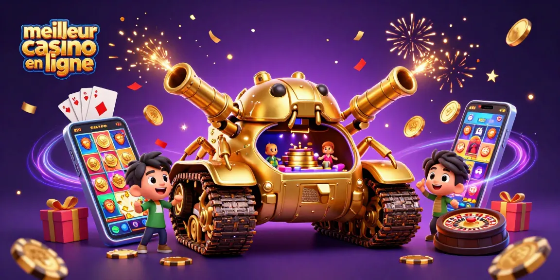 Découvrez le meilleur casino en ligne avec une illustration 3D dynamique et festive.