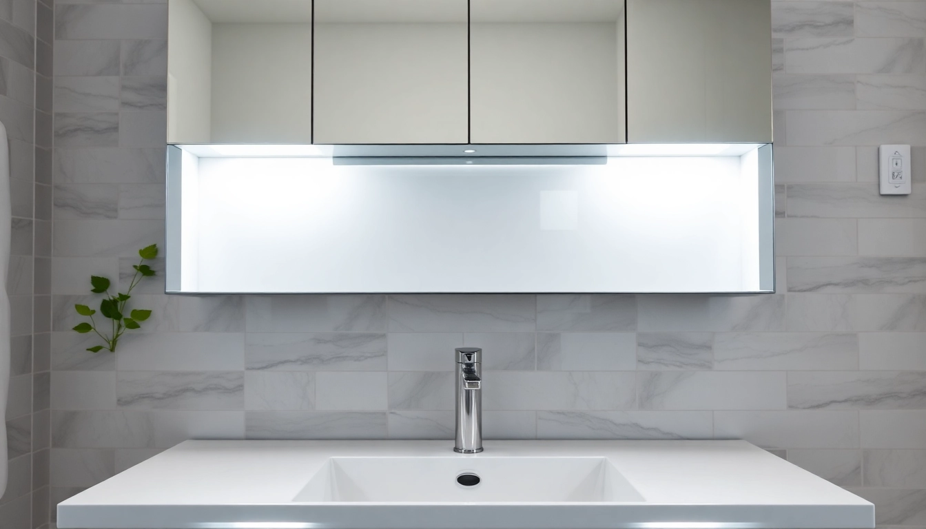 Explore a stylish bathroom cabinet with mirror and light, enhancing your modern bathroom design.