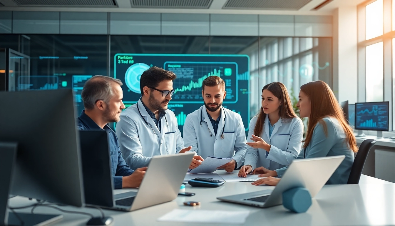 Analyze enterprise search ai solutions with a professional team in a modern office environment.