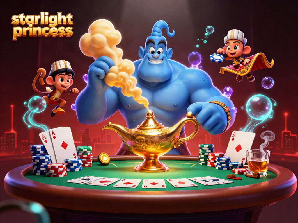 Spin the reels with the Starlight Princess in this vibrant casino-themed illustration.