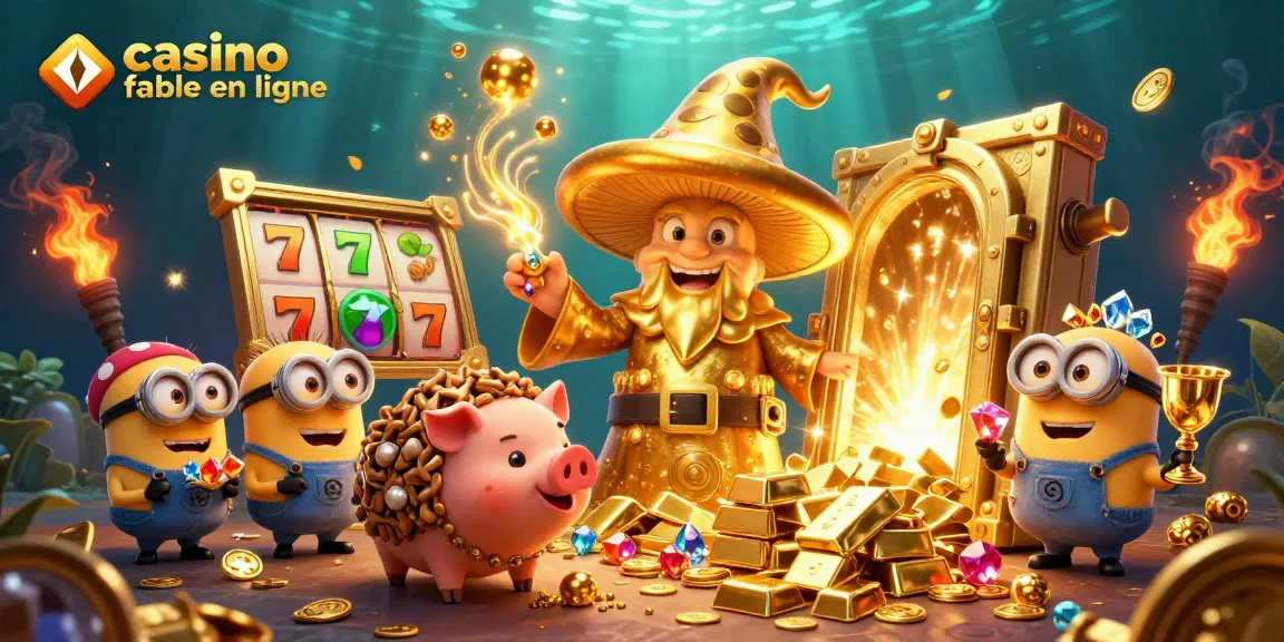 Vivez l'expérience de casino fiable en ligne avec notre illustration magique de trésor et de personnages.