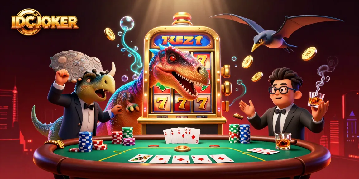 Experience thrilling jackpots with IDCJOKER as characters engage with iconic casino elements.