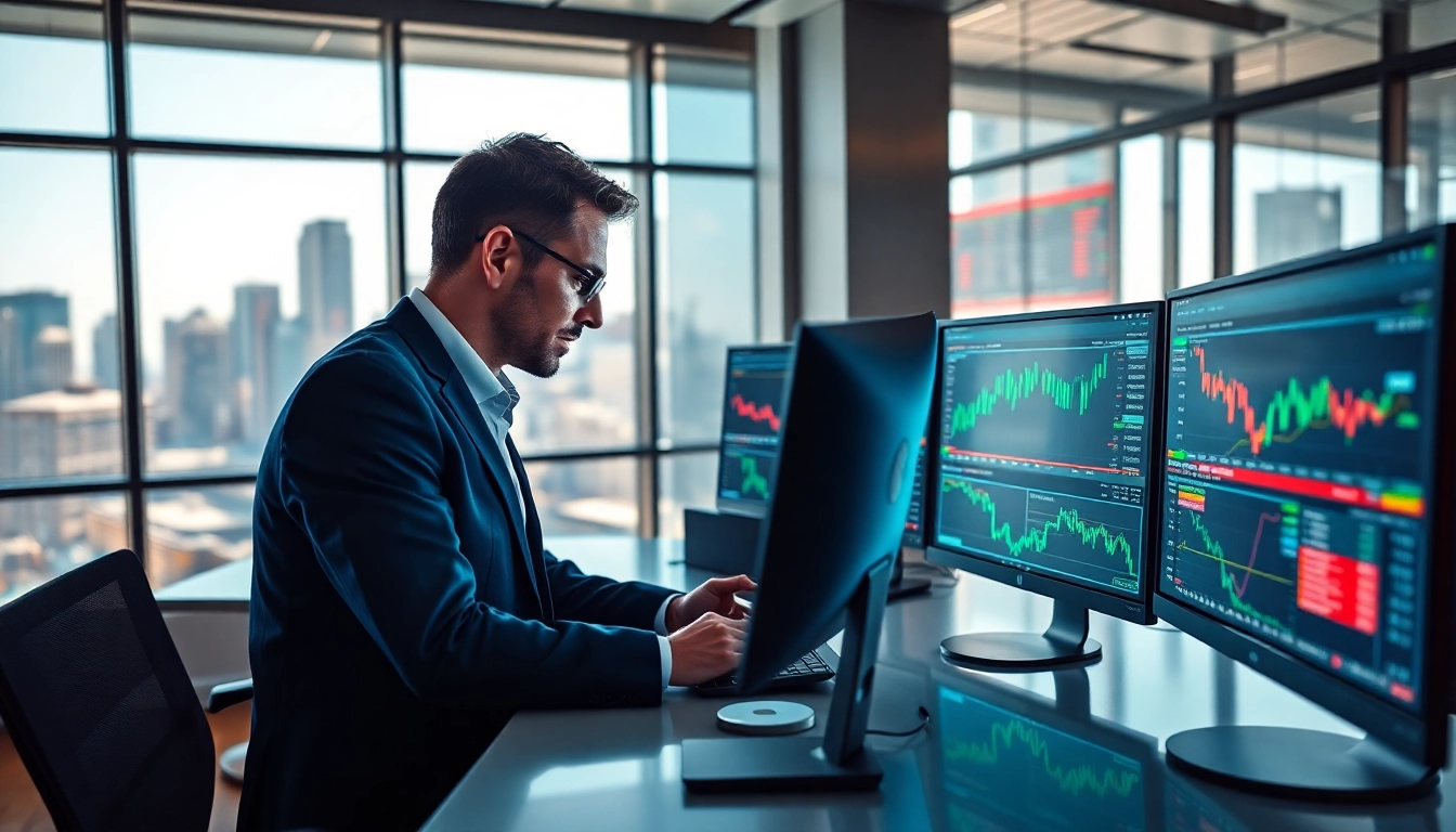 Traders analyzing sway markets in a modern office with trading screens.