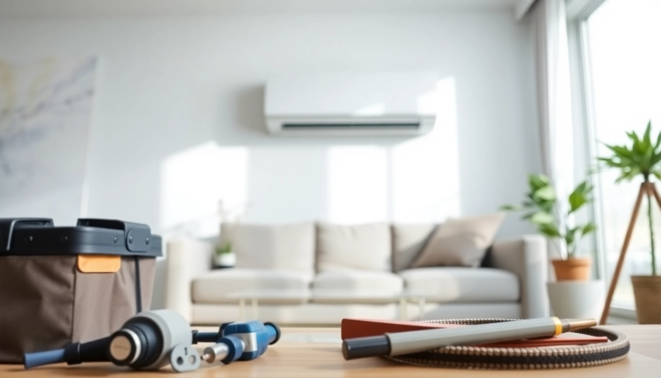 Installing a daikin mini split ac in a modern living room with a professional setup.