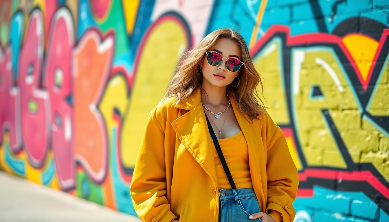 Showcase contemporary Fashion trends with a model in an urban setting.