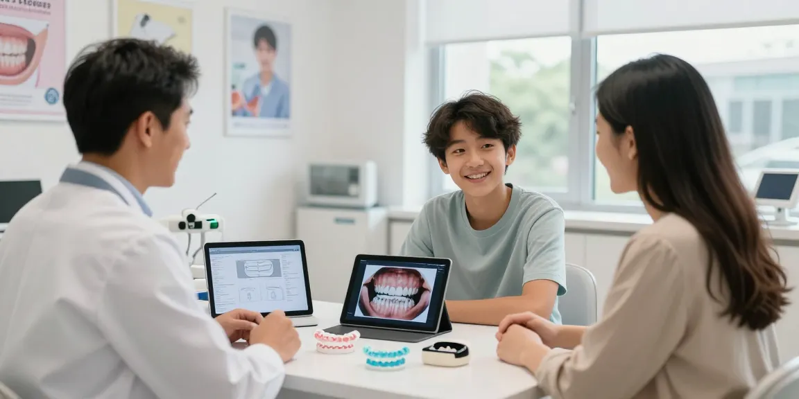 Teen orthodontics Hawthorn consultation with orthodontist and family, showcasing treatment options.
