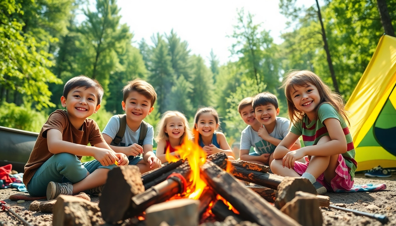 Children enjoying various activities at a summer youth camp in a vibrant outdoor setting.