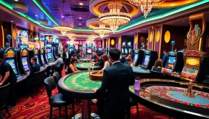 Casino gaming scene featuring KJC brand elements, showcasing vibrant tables and exciting players.