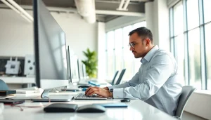 Find reliable computer help near me with expert technician in a modern office setting.