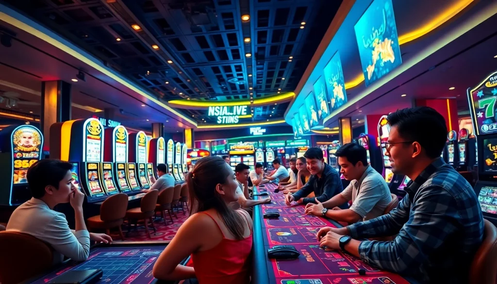 Asialive88 Login game menampilkan gamer yang bersemangat di kasino modern dengan elemen canggih.